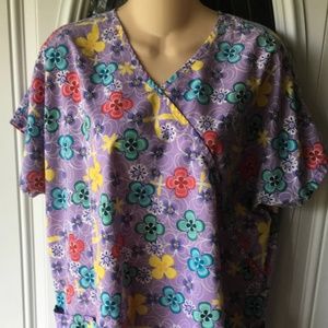 MHD Scrubs Scrub Top Purple Flowe Sz Large (14/16)